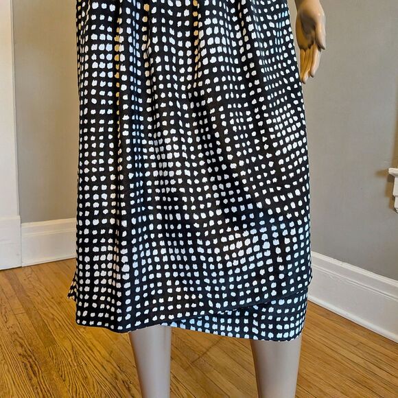 Vintage 80s Leslie Fay Polka Dot Midi Dress, Belted Black, Corpcore Office 14 - Picture 6 of 12
